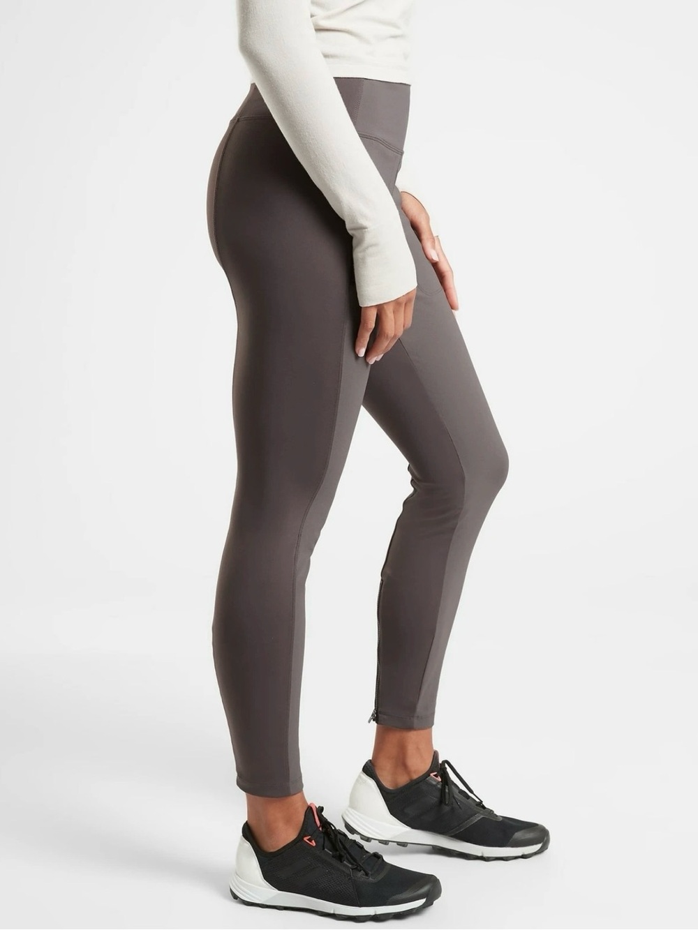 Athleta Headlands Hybrid Tight Legging 8 Shale Gray Zip Water Resistant Outdoors
